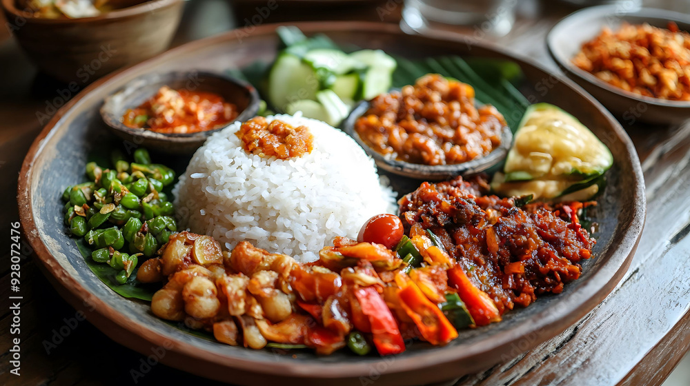 CLoseup A plate of rice and Javanese traditional food CLoseup A plate of rice and Javanese traditional food