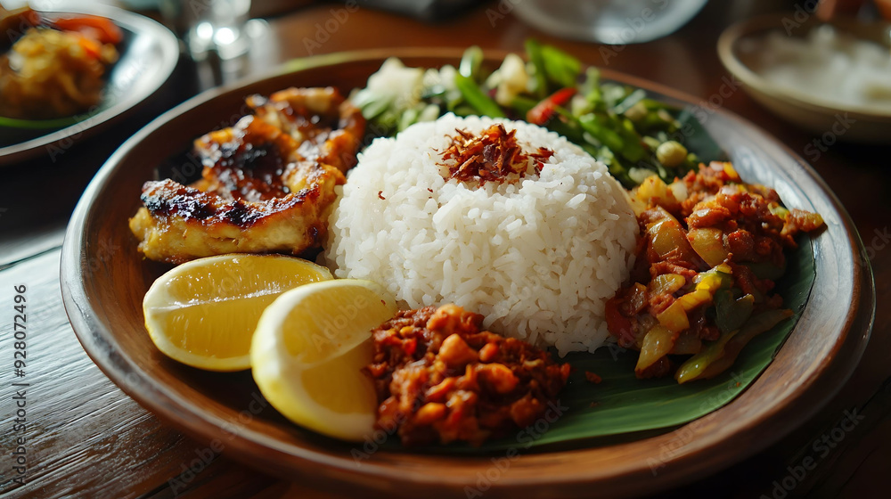 CLoseup A plate of rice and Javanese traditional food CLoseup A plate of rice and Javanese traditional food