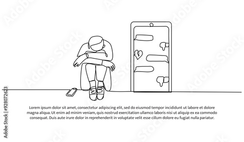 Continuous one line design of bullying on social media. Minimalist style vector illustration on white background.