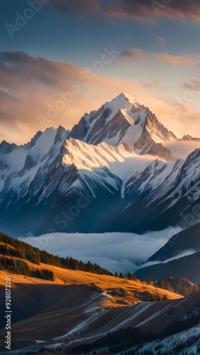 Breathtaking Mountain View with Snow and Fog