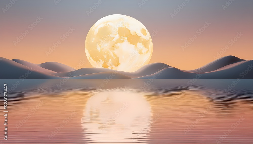 Fototapeta premium Full moon on night lake background.