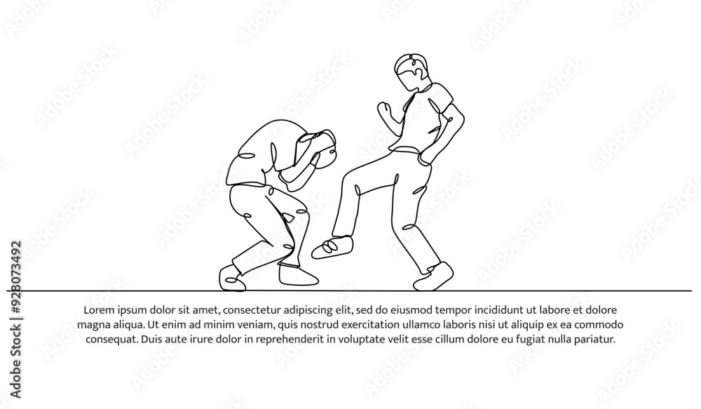 Continuous one line design of bullying in school. Minimalist style vector illustration on white background. Continuous one line design of bullying in school. Minimalist style vector illustration on white background.