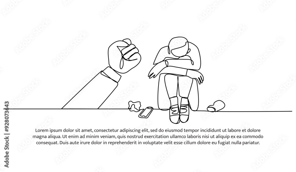 Obraz premium Continuous one line design of self anxlety in bullying. Minimalist style vector illustration on white background.
