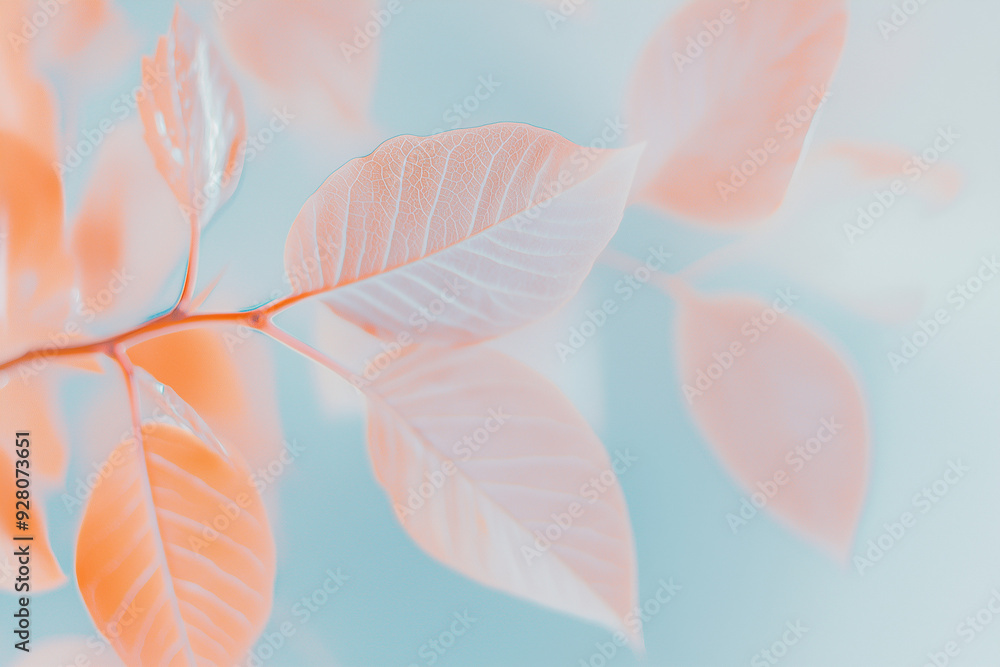Abstract Macro leaves background light blue and light orange as wallpaper background illustration Abstract Macro leaves background light blue and light orange as wallpaper background illustration