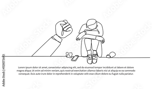 Continuous one line design of  self anxlety in bullying. Minimalist style vector illustration on white background.