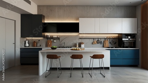 Modern Interior With Bright Wall, Living room, Bed room, kitchen, House Plants