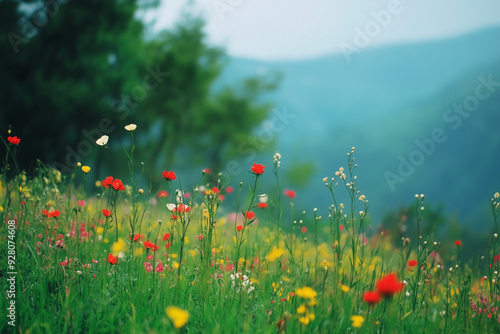 Abstract Wild grass and flowers in the forest as wallpaper background illustration