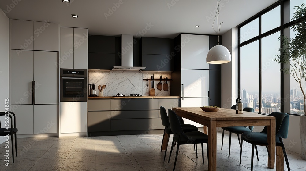 Fototapeta premium Modern Interior With Bright Wall, Living room, Bed room, kitchen, House Plants