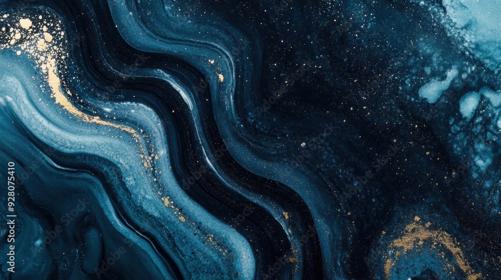 Deep blue waves with shimmering gold accents create a captivating abstract pattern Deep blue waves with shimmering gold accents create a captivating abstract pattern