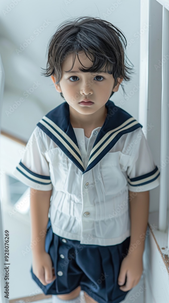 Serious Young Student in Sailor Uniform Posing in Studio Serious Young Student in Sailor Uniform Posing in Studio