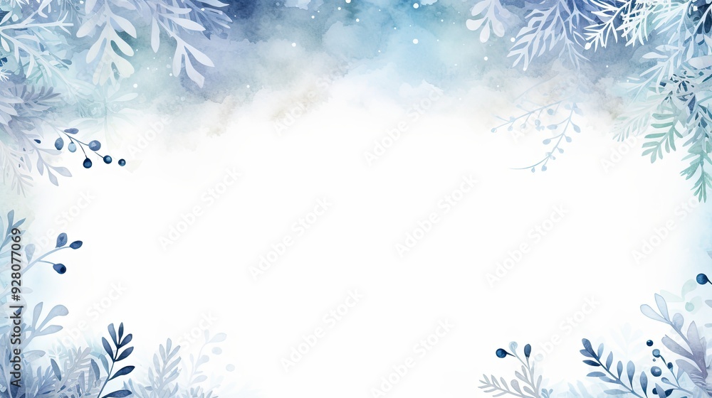 Winter Wonderland Frame with Watercolor Snowflakes and Blue Heart. Tranquil Winter Scene concept Winter Wonderland Frame with Watercolor Snowflakes and Blue Heart. Tranquil Winter Scene concept