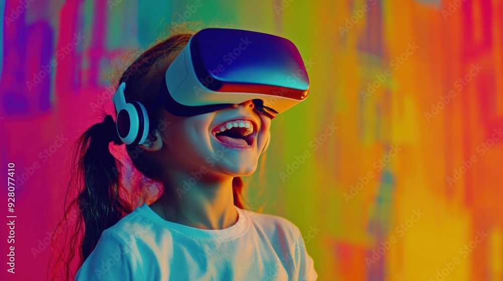 Young Girl Experiencing Virtual Reality with a Smile