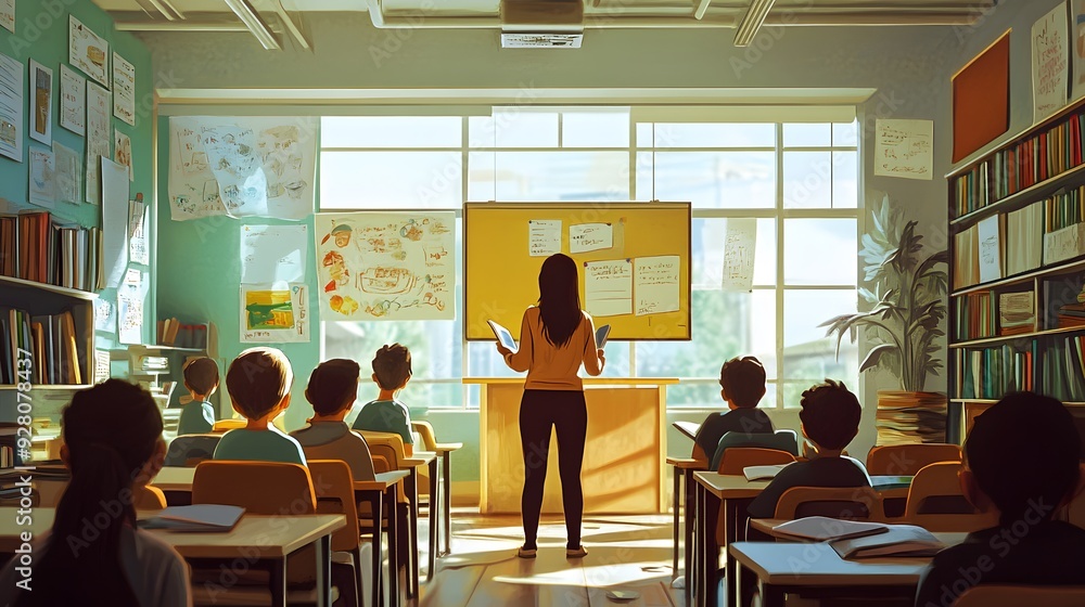 A Teacher Presenting in Front of a Classroom of Students A Teacher Presenting in Front of a Classroom of Students