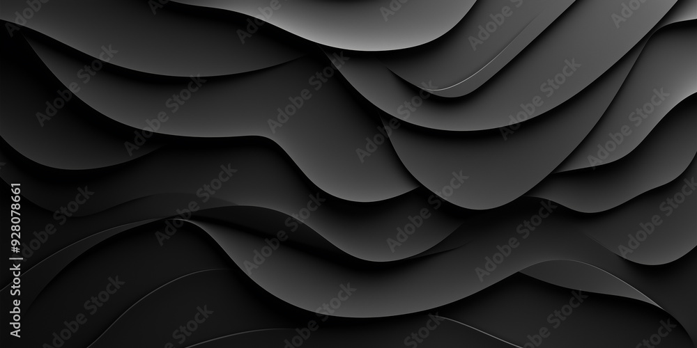 Fototapeta premium Abstract black background with smooth wavy shapes creating dramatic effect