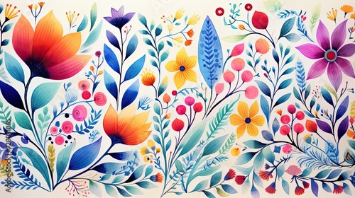 Folk-Inspired Floral Watercolor Frame Animation. Nature-inspired concept photo