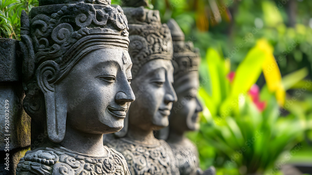 Traditional stone sculpture in garden Island Bali Ubud Indonesia Traditional stone sculpture in garden Island Bali Ubud Indonesia