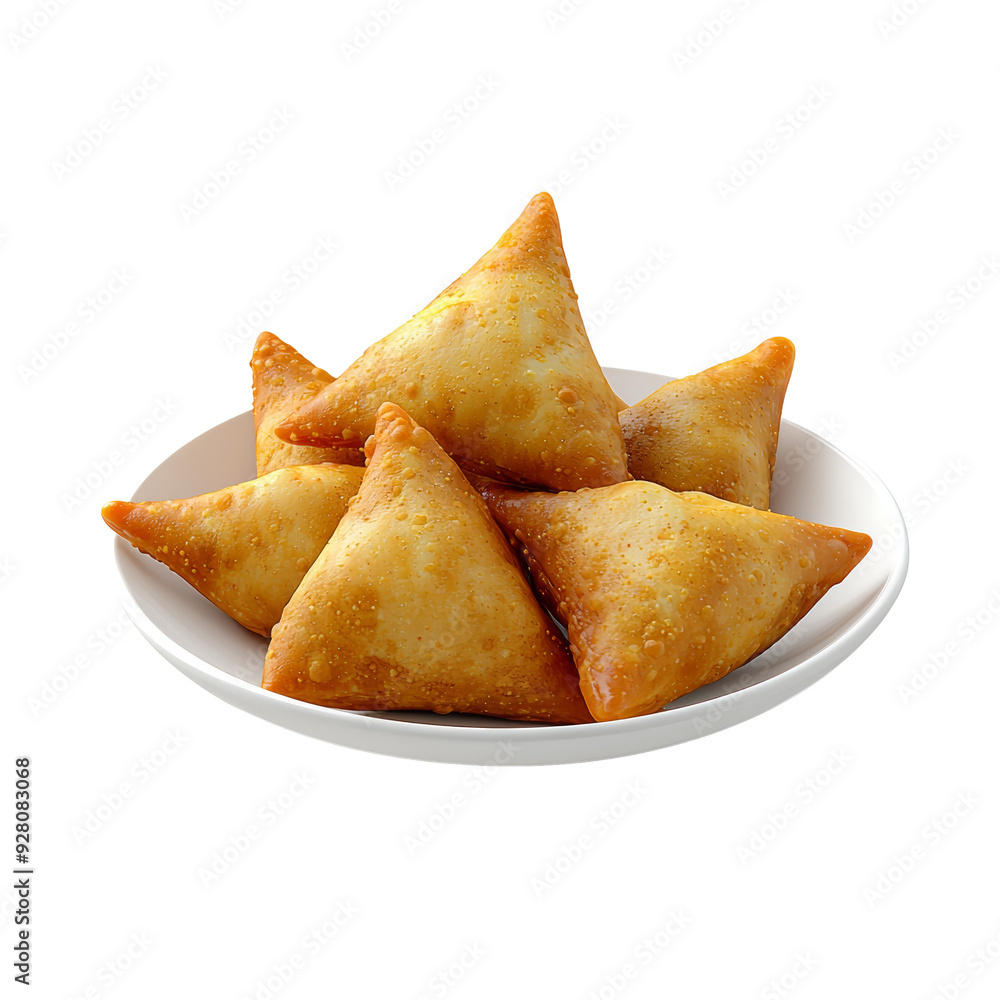 Crispy and golden samosas on a white plate. Indian street food, delicious snacks. Crispy and golden samosas on a white plate. Indian street food, delicious snacks.