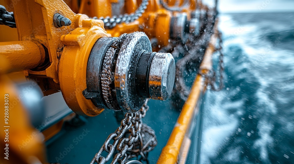 Precision in Motion. Hydraulic anchor windlass in action concept Precision in Motion. Hydraulic anchor windlass in action concept