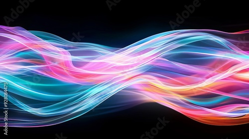 Intertwined light trails in the dark, fluid motion, ethereal atmosphere, abstract backgrounds, glowing and mysterious