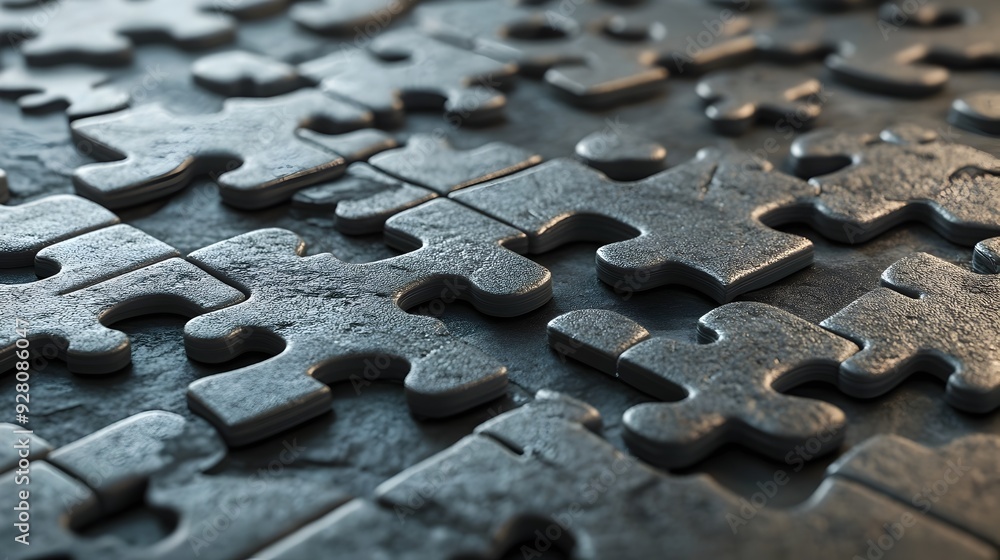 Jigsaw Puzzle Pieces Interlock on Dark Textured Background Representing Complex Problem Solving Jigsaw Puzzle Pieces Interlock on Dark Textured Background Representing Complex Problem Solving