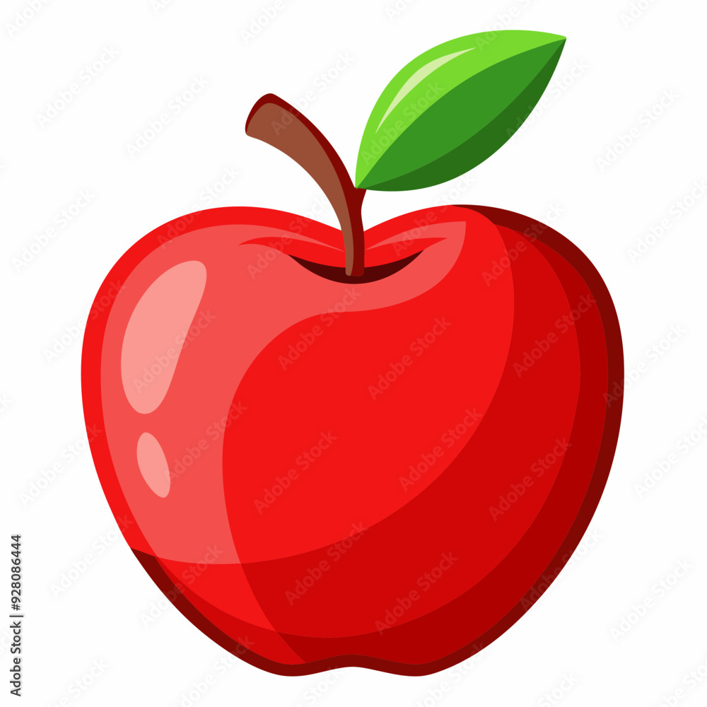 Fototapeta premium Red apple with leaves isolated on white, red apple vector illustration, fruti vector art, red apple silhouette, food icon, apples line art, eps