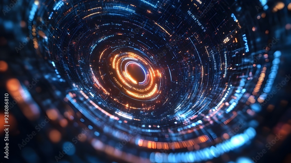 Obraz premium Mesmerizing Futuristic Fractal Wormhole Portal in Glowing Cosmic Space with Swirling Energy Dynamics