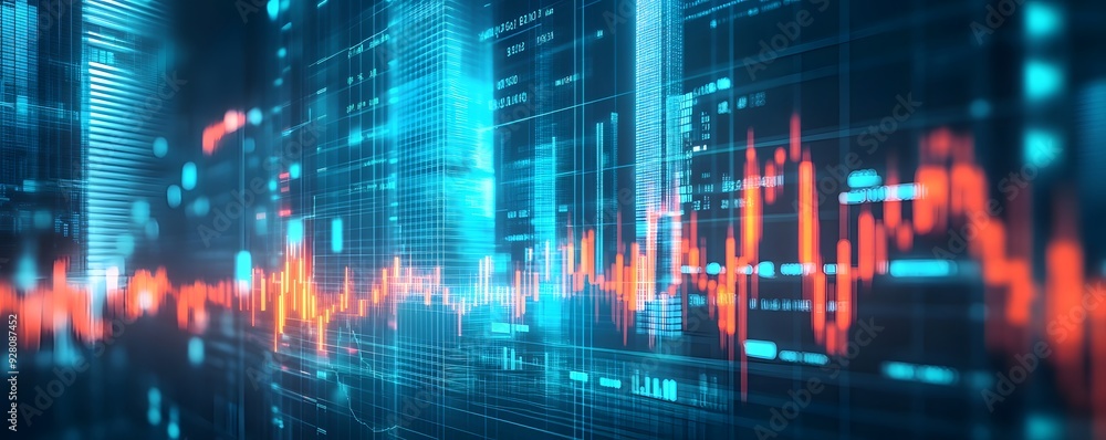 Abstract Data Visualization with Red and Blue Lines Abstract Data Visualization with Red and Blue Lines
