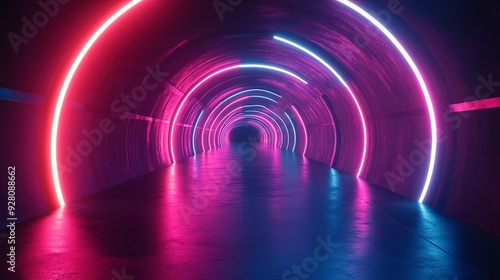 Futuristic Neon Tunnel. Technology concept