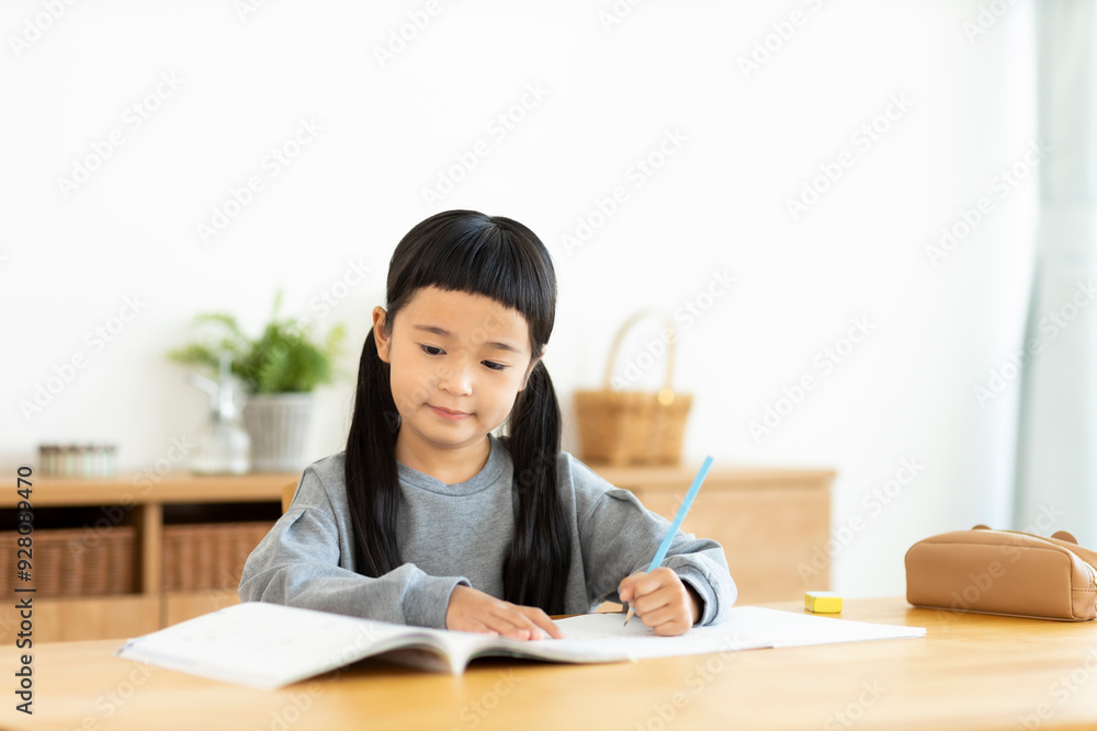 自宅で勉強をする女の子 自宅で勉強をする女の子