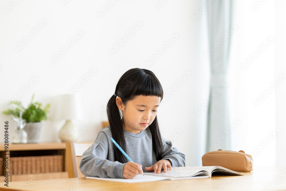 自宅で勉強をする女の子