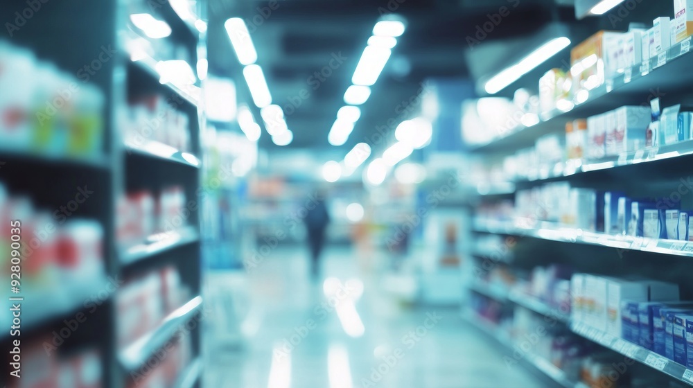Blurry View of Aisle in a Pharmacy Blurry View of Aisle in a Pharmacy