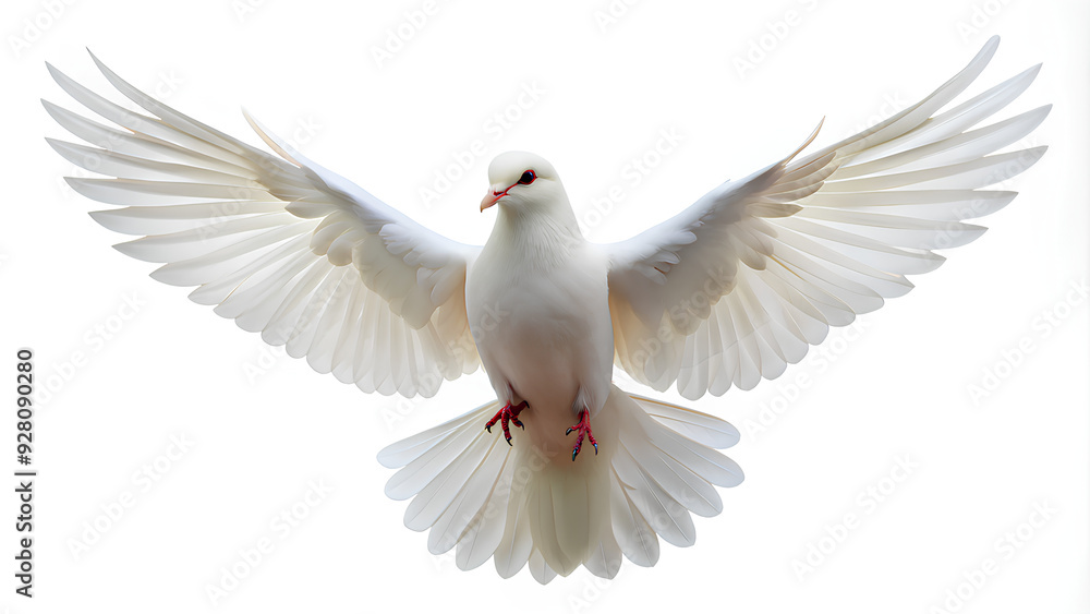 Fototapeta premium Free flying white dove on isolate white background, Clipping path