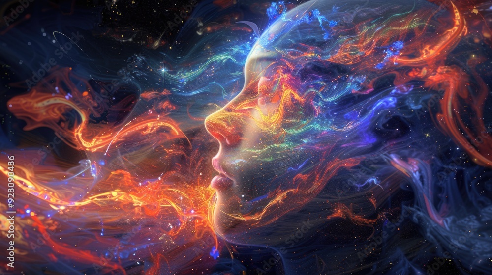 Digital artwork depicting the dynamic flow of human mental energy. Digital artwork depicting the dynamic flow of human mental energy.
