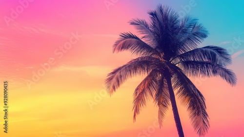 majestic palm tree silhouette tropical sunset sky vibrant gradient background