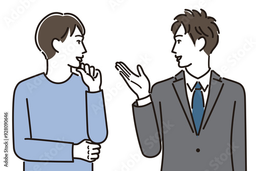 説明をするビジネスマンと話しを聞く男性