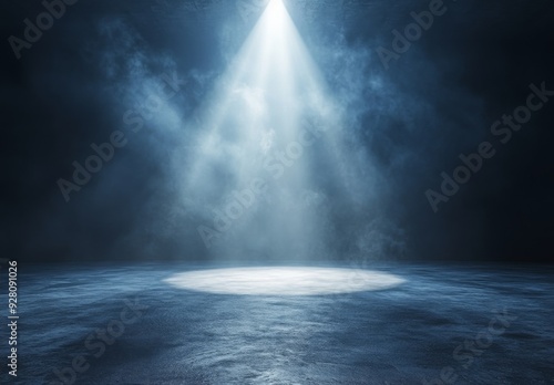 A minimalist stage with one strong spotlight illuminating the center  emphasizing the empty space and creating a sense of anticipation