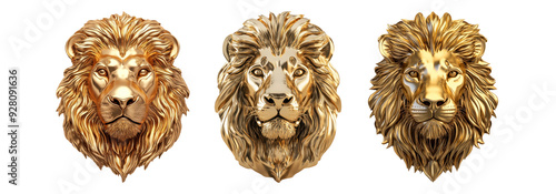 Gold lion head set isolated on transparent background