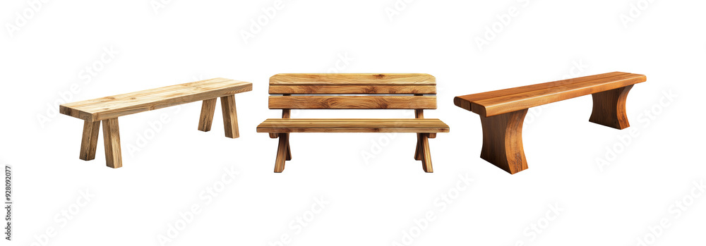 Fototapeta premium Wooden bench and furniture set isolated on transparent background