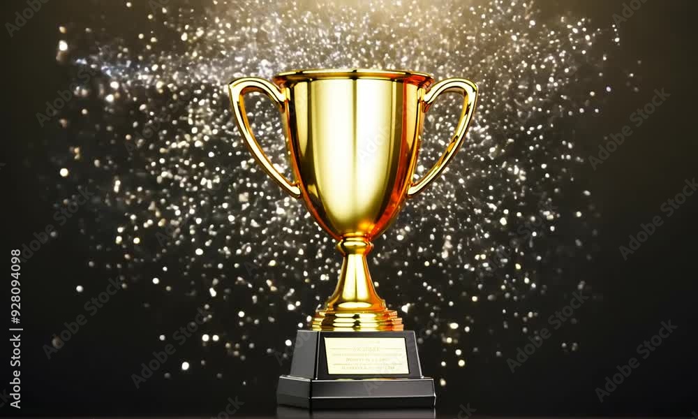 Golden trophy, sparkles, victory celebration, dark background Golden trophy, sparkles, victory celebration, dark background