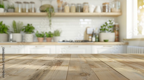 Wooden Tabletop in a Modern Kitchen