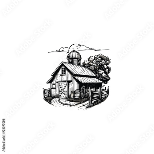 Barn farmhouse classic vintage engraving design vector illustration