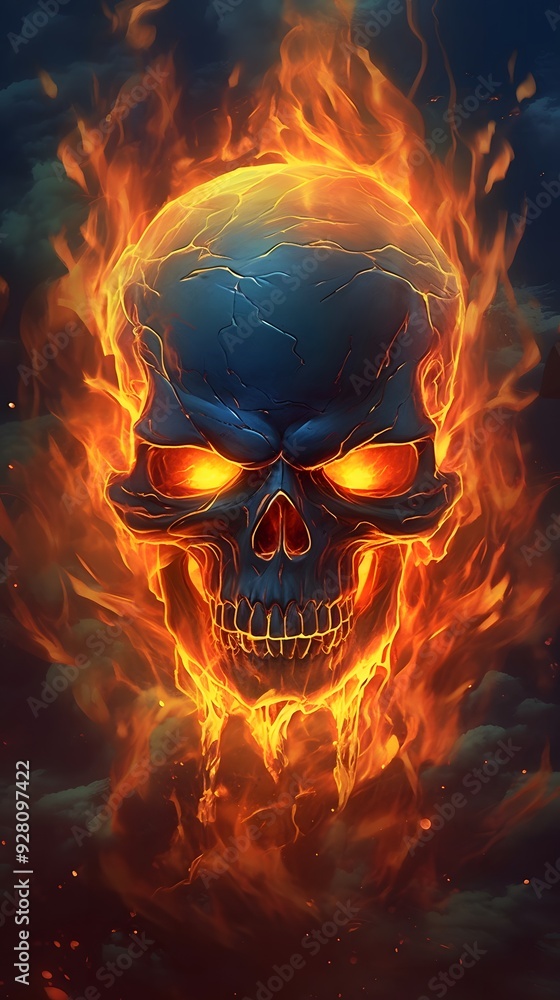 Spooky Evil Skull with Fire for Mobile Wallpaper Spooky Evil Skull with Fire for Mobile Wallpaper