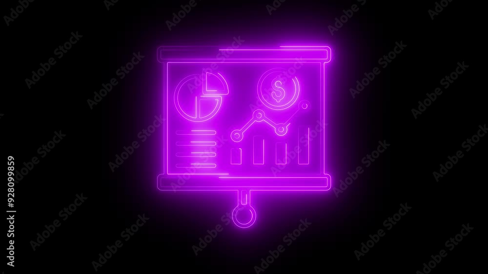 Futuristic Neon Glowing Presentation Chart Icon Featuring Financial Data and Analytics, Illuminating Dark Background with Vibrant Blue Light. Futuristic Neon Glowing Presentation Chart Icon Featuring Financial Data and Analytics, Illuminating Dark Background with Vibrant Blue Light.