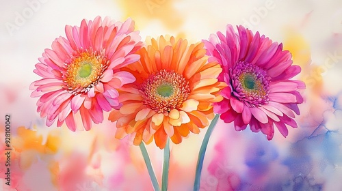 Watercolor gerberas with bright, bold colors.