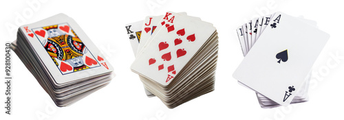 Playing cards set isolated on transparent background with different suits