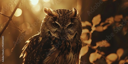 Dark brown owl with white feathers photo