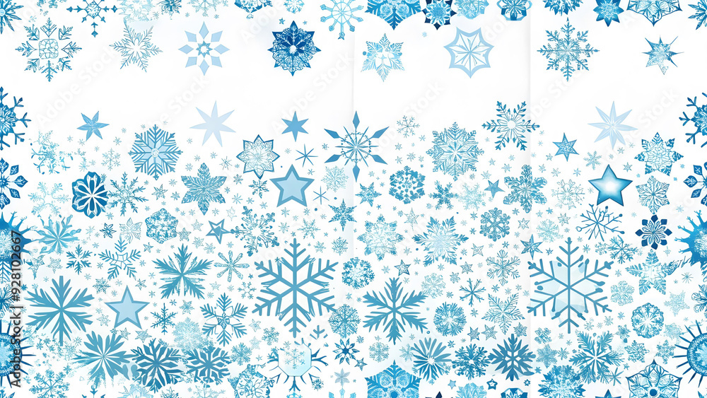 Snowflakes and stars border isolated on a white background illustration. Christmas design for postcards or greeting cards. merry xmas snow flake header or banner, wallpaper, or backdrop Snowflakes and stars border isolated on a white background illustration. Christmas design for postcards or greeting cards. merry xmas snow flake header or banner, wallpaper, or backdrop