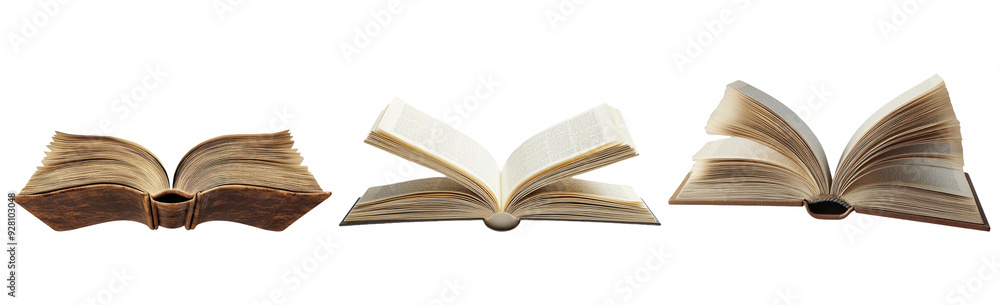 Obraz premium Open books in different angles isolated on transparent background