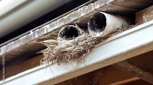 Birds Nest Removal from Clogged Duct Service: A Visual Depiction of a Professional Service Removing a Bird's Nest from a Clogged Duct.