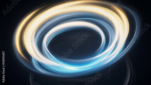 Abstract circular light trails creating a dynamic swirl on black background